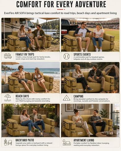 Portable Inflatable Couch with Built-in Pump – Durable Blow Up Sofa for Camping, Backyard, Beach, Party, Festivals, & Indoor Use – Comfortable, Puncture-Resistant Outdoor Furniture Inflatable Loveseat in Kuwait