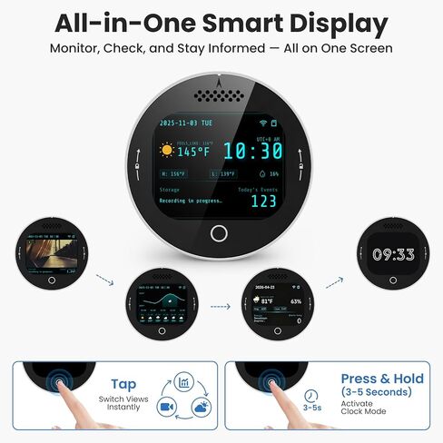 SOLIOM 5MP Window Camera with LCD Touchscreen,Indoor Camera for Home Security Outdoor,24/7 Recording,Anti-Glare Color Night Vision,AI Motion Detection, No-Drill Install for Apartments & Rentals in Kuwait
