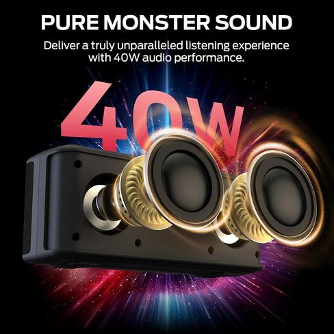 Monster Shock Plus Bluetooth Speaker,Portable Speaker with 40W Loud Stereo Sound, Bluetooth 6.0,TWS Pairing, 20H Playtime,Support AUX/TF Card,IPX6 Waterproof Wireless Speakers for Outdoor,Home,Travel in Kuwait