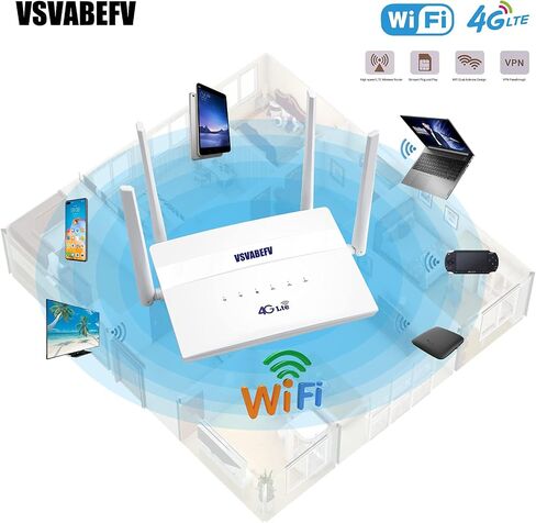 4G LTE Wireless Router with SIM Card Slot Unlocked 300Mbps Wireless Mobile WiFi Hotspot with Antenna for B2/B4/B5/B12/B13/B17/B18/B25, Sim Card Router Support T-Mobile AT&T in Kuwait