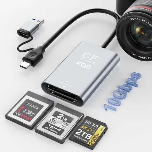CFexpress Type B/XQD/SD Card Reader 10Gbps,USB C 3.2 (Gen 2) CF Express B UHS-II/UHS-I Dual Slot Card Adapter 3 in 1 Aluminum XQD Memory Card Reader for Thunderbolt 3/4 for Professional Filmmakers in Kuwait