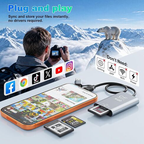 CFexpress Type B/XQD/SD Card Reader 10Gbps,USB C 3.2 (Gen 2) CF Express B UHS-II/UHS-I Dual Slot Card Adapter 3 in 1 Aluminum XQD Memory Card Reader for Thunderbolt 3/4 for Professional Filmmakers in Kuwait