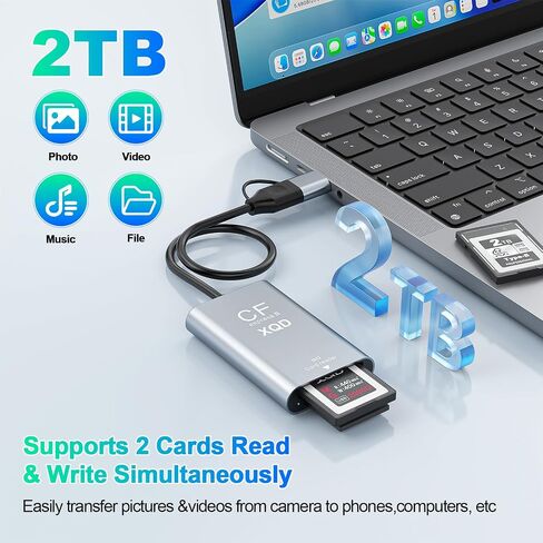 CFexpress Type B/XQD/SD Card Reader 10Gbps,USB C 3.2 (Gen 2) CF Express B UHS-II/UHS-I Dual Slot Card Adapter 3 in 1 Aluminum XQD Memory Card Reader for Thunderbolt 3/4 for Professional Filmmakers in Kuwait