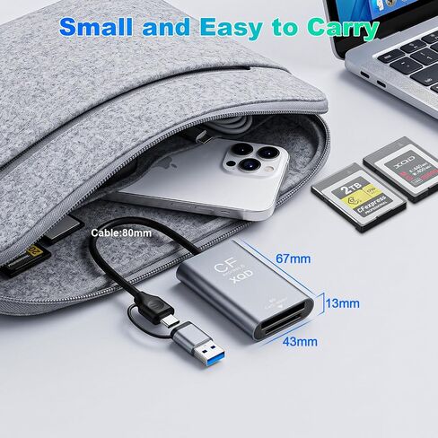 CFexpress Type B/XQD/SD Card Reader 10Gbps,USB C 3.2 (Gen 2) CF Express B UHS-II/UHS-I Dual Slot Card Adapter 3 in 1 Aluminum XQD Memory Card Reader for Thunderbolt 3/4 for Professional Filmmakers in Kuwait