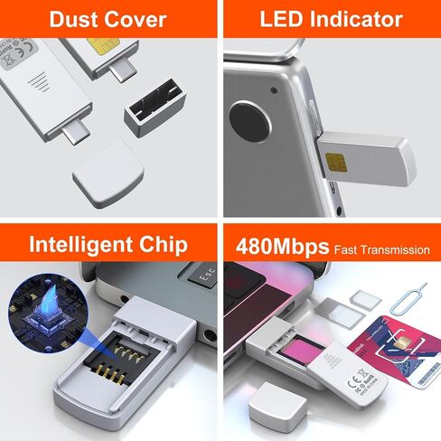 USB C SIM Card Readers - Sim Card Adapter Kit, Standard, Micro, Nano Sim Card Adapter with Eject Pin - USBC to Sim Card Reader Edit and Read Messages/Contacts, Plug & Play for Windows Computer Laptop in Kuwait
