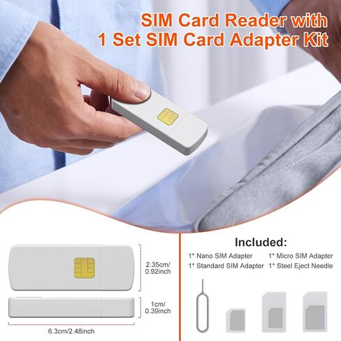 USB C SIM Card Readers - Sim Card Adapter Kit, Standard, Micro, Nano Sim Card Adapter with Eject Pin - USBC to Sim Card Reader Edit and Read Messages/Contacts, Plug & Play for Windows Computer Laptop in Kuwait