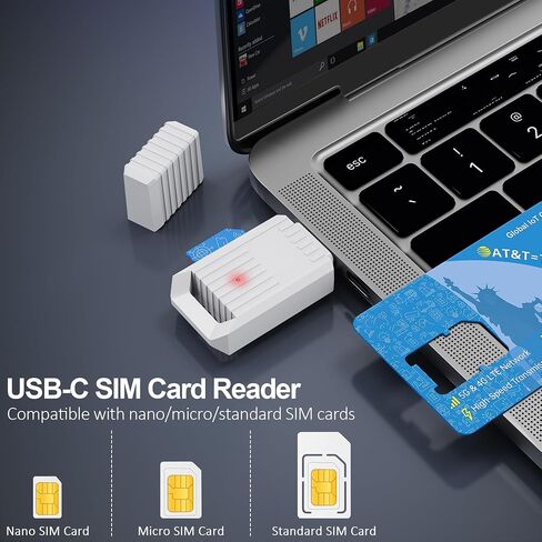 USB C SIM Card Reader-Micro/Nano/Standard SIM Kit with Eject Pin,SIM Card Adapter for Editing & Reading Contacts Messages,USB to SIM Card Adapter Edit,Plug & Play for Windows in Kuwait