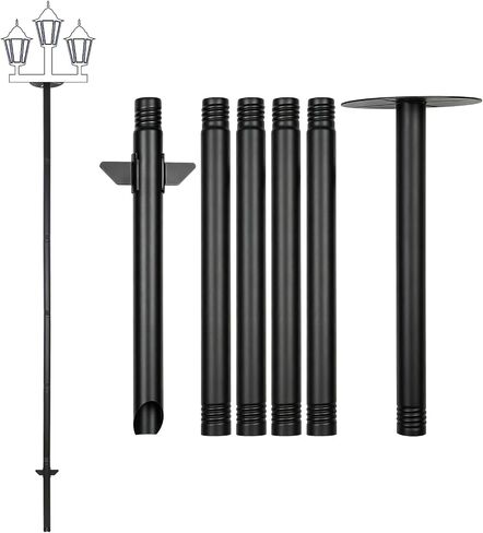 Outdoor Garden Lamp Post with Disc Top, 93.7" (238cm) and Spike Ø38mm for Yard, Pathway, Patio Solar Panel, Lights, Outdoor Camera Birds Feed (Black, 7 inch-7.8ft Hign) in Kuwait