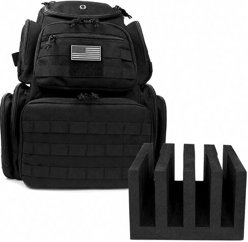 K-Cliffs Tactical Range Backpack – Lockable Bag for 5 Handguns Pouches – 900D Water‑Resistant with Rain Cover & USA Patch in Kuwait