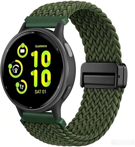 Braided Nylon Watch Band Compatible with Garmin Vivoactive 6/Vivoactive 5/ Vivoactive 3,20mm Magnetic Stretchy Elastic Fabric Strap for Garmin Venu Sq/Forerunner 55/165/245/645 Women Men in Saudi Arabia