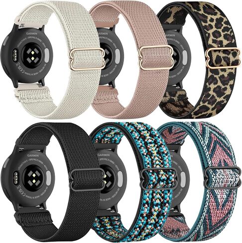 6 Pack Stretchy Nylon Watch Bands Compatible with Garmin Vivoactive 5/Vivoactive 6, 20mm Soft Loop Elastic Sport Replacement Straps for Garmin Venu SQ/Forerunner 55/165/245 Women Men in Saudi Arabia