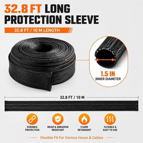 32.8 FT Nylon Hydraulic Hose Protector Sleeve, Expandable & Flame Retardant, Hose Protector Cover for Hydraulic Hoses, Welding Cables and Industrial Wire Protection, Fits Most Hoses Up to 1.25" OD in Kuwait
