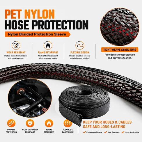 32.8 FT Nylon Hydraulic Hose Protector Sleeve, Expandable & Flame Retardant, Hose Protector Cover for Hydraulic Hoses, Welding Cables and Industrial Wire Protection, Fits Most Hoses Up to 1.25" OD in Kuwait