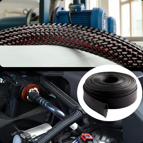 32.8 FT Nylon Hydraulic Hose Protector Sleeve, Expandable & Flame Retardant, Hose Protector Cover for Hydraulic Hoses, Welding Cables and Industrial Wire Protection, Fits Most Hoses Up to 1.25" OD in Kuwait