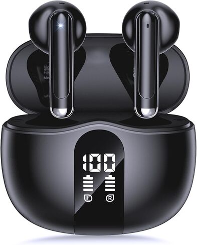 Wireless Earbuds, 2026 Bluetooth 5.4 Headphones Bass Stereo Ear Buds with Noise Cancelling Mic, LED Display in Ear Earphones 50H Playtime Ear Buds, IP7 Waterproof for Laptop Pad Phones, Soft Black in Saudi Arabia