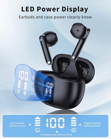 Wireless Earbuds, 2026 Bluetooth 5.4 Headphones Bass Stereo Ear Buds with Noise Cancelling Mic, LED Display in Ear Earphones 50H Playtime Ear Buds, IP7 Waterproof for Laptop Pad Phones, Soft Black in Saudi Arabia