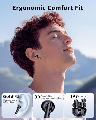 Wireless Earbuds, 2026 Bluetooth 5.4 Headphones Bass Stereo Ear Buds with Noise Cancelling Mic, LED Display in Ear Earphones 50H Playtime Ear Buds, IP7 Waterproof for Laptop Pad Phones, Soft Black in Saudi Arabia