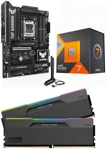Micro Center 3-in-1 Combo: AMD Ryzen 7 7800X3D CPU Processor with ASUS TUF Gaming B850-PLUS WiFi AM5 ATX Motherboard and KLEVV CRAS V RGB DDR5 32GB (2x16GB) 6000MHz Ram Memory Black in Kuwait