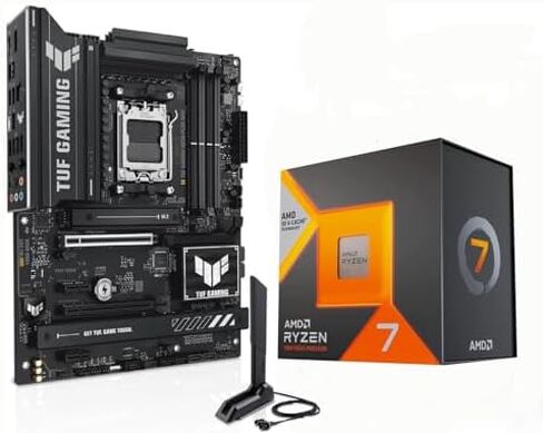 Micro Center 3-in-1 Combo: AMD Ryzen 7 7800X3D CPU Processor with ASUS TUF Gaming B850-PLUS WiFi AM5 ATX Motherboard and KLEVV CRAS V RGB DDR5 32GB (2x16GB) 6000MHz Ram Memory Black in Kuwait