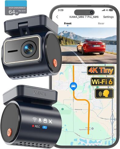 KAWA 4K Mini Dash Cam Front, Stealth Display, Voice Control, Wi-Fi 6 & GPS in Kuwait