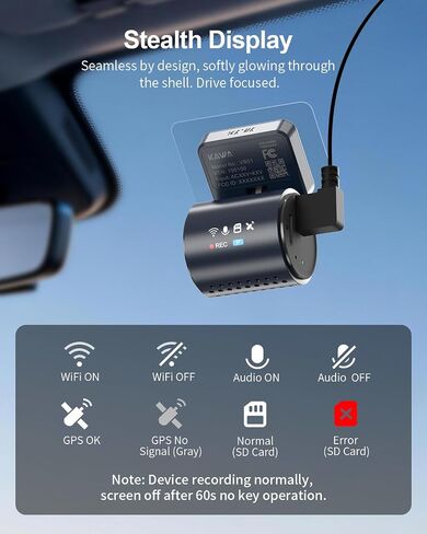 KAWA 4K Mini Dash Cam Front, Stealth Display, Voice Control, Wi-Fi 6 & GPS in Kuwait