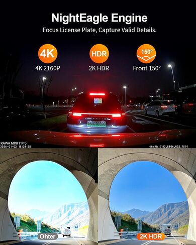 KAWA 4K Mini Dash Cam Front, Stealth Display, Voice Control, Wi-Fi 6 & GPS in Kuwait