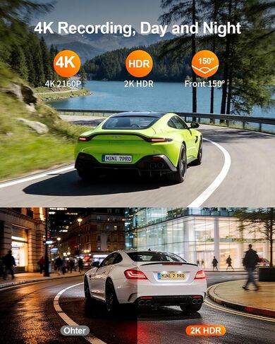 KAWA 4K Mini Dash Cam Front, Stealth Display, Voice Control, Wi-Fi 6 & GPS in Kuwait
