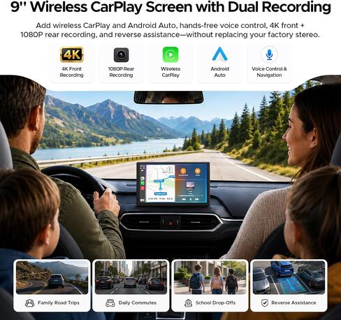 Topexplore 9-Inch Wireless CarPlay Screen with 4K+1080P Dash Cam in Saudi Arabia