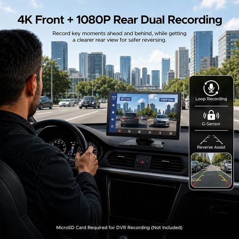 Topexplore 9-Inch Wireless CarPlay Screen with 4K+1080P Dash Cam in Saudi Arabia