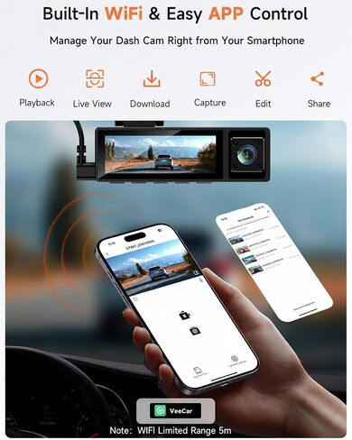 4K+2.5K+1080P 3 Channel Dash Cam Front, Rear, Inside, 64GB SD Card Included in Kuwait
