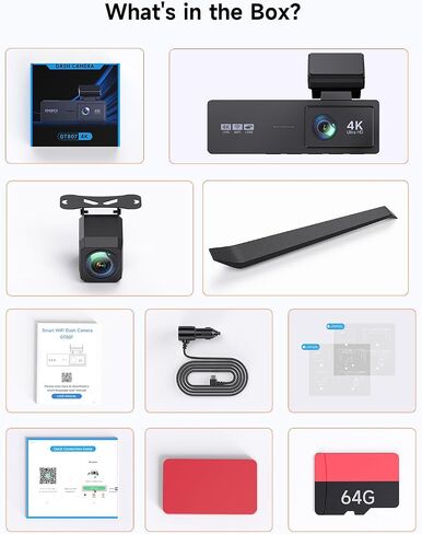 4K+2.5K+1080P 3 Channel Dash Cam Front, Rear, Inside, 64GB SD Card Included in Kuwait