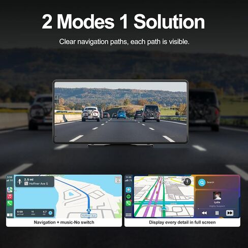 Plimpton Portable Wireless Carplay Screen - 10.36'' HD Touchscreen for Apple CarPlay & Android Auto, Dash Cam, Voice Control, Loop Recording, Backup Camera, Mirror Link, FM, Bluetooth for All Vehicles in Kuwait
