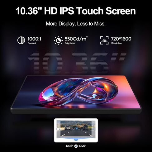 Plimpton Portable Wireless Carplay Screen - 10.36'' HD Touchscreen for Apple CarPlay & Android Auto, Dash Cam, Voice Control, Loop Recording, Backup Camera, Mirror Link, FM, Bluetooth for All Vehicles in Kuwait