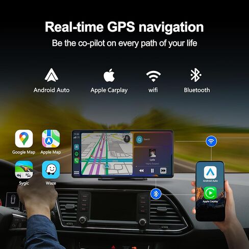 Plimpton Portable Wireless Carplay Screen - 10.36'' HD Touchscreen for Apple CarPlay & Android Auto, Dash Cam, Voice Control, Loop Recording, Backup Camera, Mirror Link, FM, Bluetooth for All Vehicles in Kuwait