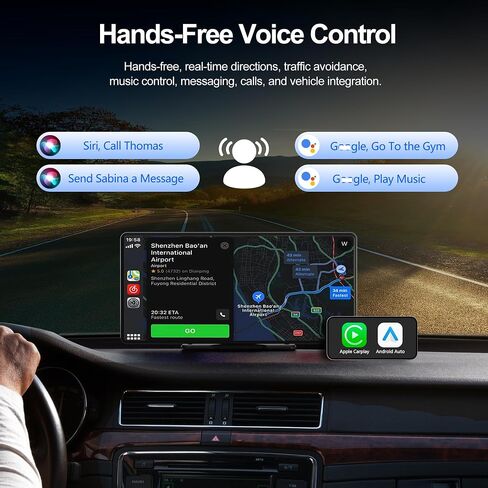 Plimpton Portable Wireless Carplay Screen - 10.36'' HD Touchscreen for Apple CarPlay & Android Auto, Dash Cam, Voice Control, Loop Recording, Backup Camera, Mirror Link, FM, Bluetooth for All Vehicles in Kuwait