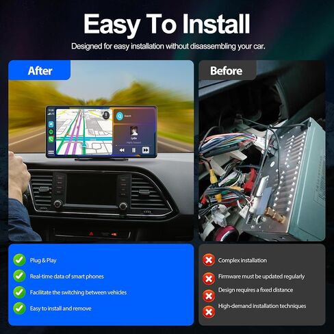 Plimpton Portable Wireless Carplay Screen - 10.36'' HD Touchscreen for Apple CarPlay & Android Auto, Dash Cam, Voice Control, Loop Recording, Backup Camera, Mirror Link, FM, Bluetooth for All Vehicles in Kuwait