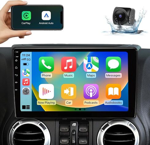 10.2 Inch Car Radio Stereo Upgrade Replacement for Jeep Wrangler/JK 2007-2018 Jeep Patriot 2009-2016 Dodge Ram 2009-2012 with CarPlay/Android Auto/Touch Screen/FM/HD Backup Camera in Kuwait