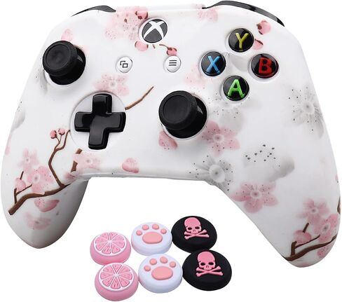 RALAN Cherry Blossoms Skin, Sakura Silicone Controller Cover Skin Protector Compatible for Xbox Ones Controller (Pink Pro Thumb Grip x 2,Cat Grips x 2,Skull Cap x 2). in Kuwait