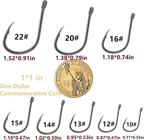 310Pcs/Box （22# ...15# 10# Fishing Hook, Forged Steel/Barded Design, 8 Sizes Universal Octopus Fishing Hooks Set， Sharp/High Carbon/Hook Eye, Suitable Sizes in Freshwater Saltwater in Kuwait