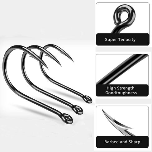 310Pcs/Box （22# ...15# 10# Fishing Hook, Forged Steel/Barded Design, 8 Sizes Universal Octopus Fishing Hooks Set， Sharp/High Carbon/Hook Eye, Suitable Sizes in Freshwater Saltwater in Kuwait