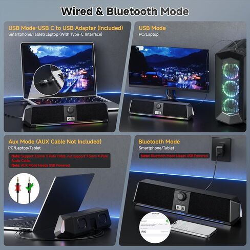 SOULION Bluetooth Computer Speakers USB Plug & Play with Clock & LED in Kuwait