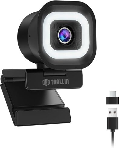 TOALLIN 2K Streaming Webcam with Ring Light, 1080P@60fps, Dual Mic in Kuwait