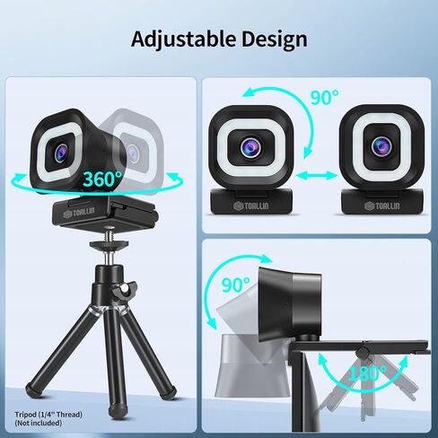 TOALLIN 2K Streaming Webcam with Ring Light, 1080P@60fps, Dual Mic in Kuwait