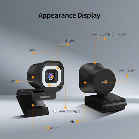 TOALLIN 2K Streaming Webcam with Ring Light, 1080P@60fps, Dual Mic in Kuwait