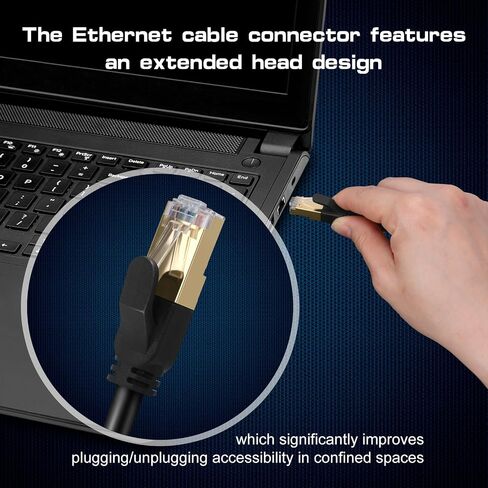 Cat 8 Ethernet Cable, 50ft 15M Heavy Duty High Speed Network LAN Patch Cord with Gold Plated RJ45 Connectors, 26AWG, 2000Mhz Indoor & Outdoor Internet Network Cable for Modem Router Gaming PC in Kuwait