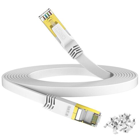 HiiPeak Cat 8 Ethernet Cable 100ft - Cat8 Flat Internet Cable High Speed LAN Patch Network Cables with RJ45 Gold Plated Connector, Compatible with Cat5/Cat6/Cat7, White(100 ft) in Kuwait