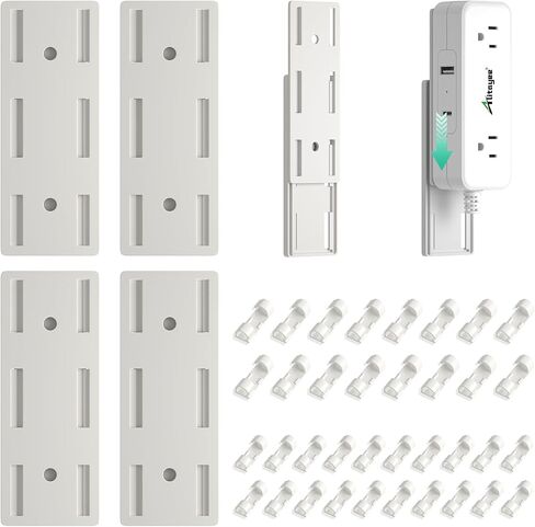 Socket Holder Cable Management Kit, 4Pcs Adhesive Punch-Free Power Strip Holder with 16PCS(L) Adhesive Cable Organizer 20PCS(M) Adhesive Cable Clips, Extension Cord Organizer for Kitchen Home Office in Kuwait