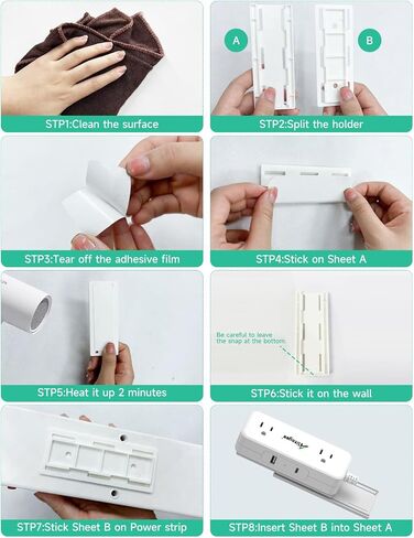 Socket Holder Cable Management Kit, 4Pcs Adhesive Punch-Free Power Strip Holder with 16PCS(L) Adhesive Cable Organizer 20PCS(M) Adhesive Cable Clips, Extension Cord Organizer for Kitchen Home Office in Kuwait