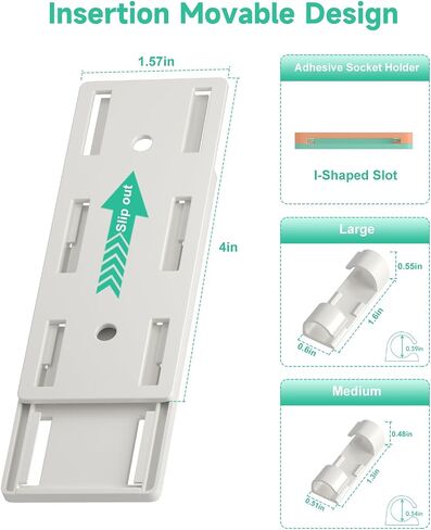 Socket Holder Cable Management Kit, 4Pcs Adhesive Punch-Free Power Strip Holder with 16PCS(L) Adhesive Cable Organizer 20PCS(M) Adhesive Cable Clips, Extension Cord Organizer for Kitchen Home Office in Kuwait