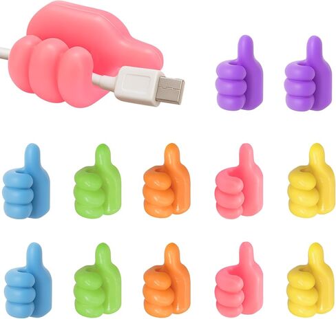12-Pack Silicone Thumb Cable Clips, Fun Cord Holders & Wall Hooks for Desk, Car, or Home — Multi-Purpose Wire Organizer, Key & Charger Management Solution in Kuwait